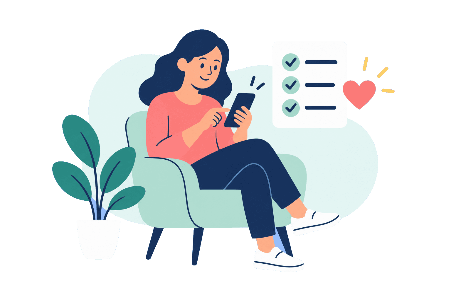 Flat illustration of a patient completing intake on a phone